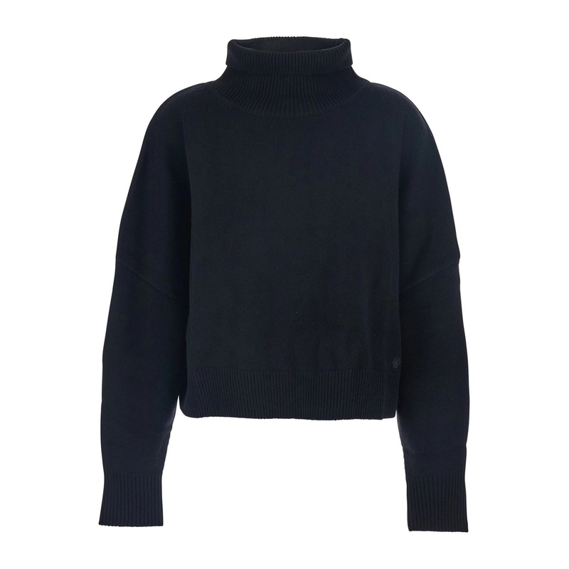 ‘Luke’ Black Sweater with High Neck and RIbbed Trims in Wool and Cashmere Woman