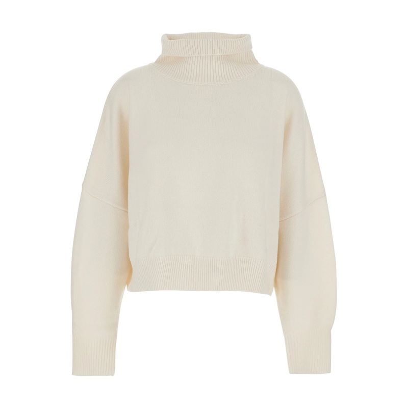 ‘Luke’ White Sweater with High Neck and RIbbed Trims in Wool and Cashmere Woman