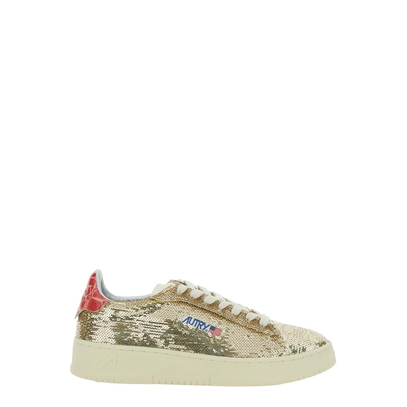 ‘Medalist’ Gold-Colored Sneaker with Contrasting Heel and All-Over Bead Application in Leather Blend Woman