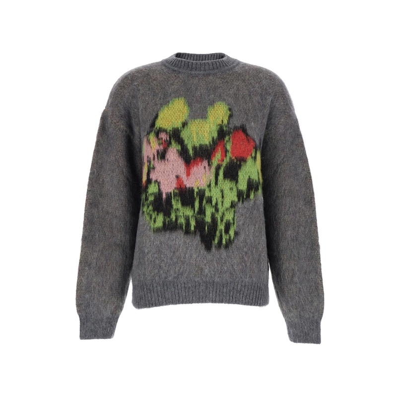 Multicolor Crewneck Sweater with Maxi Embroidery on the Front in Wool Blend Woman