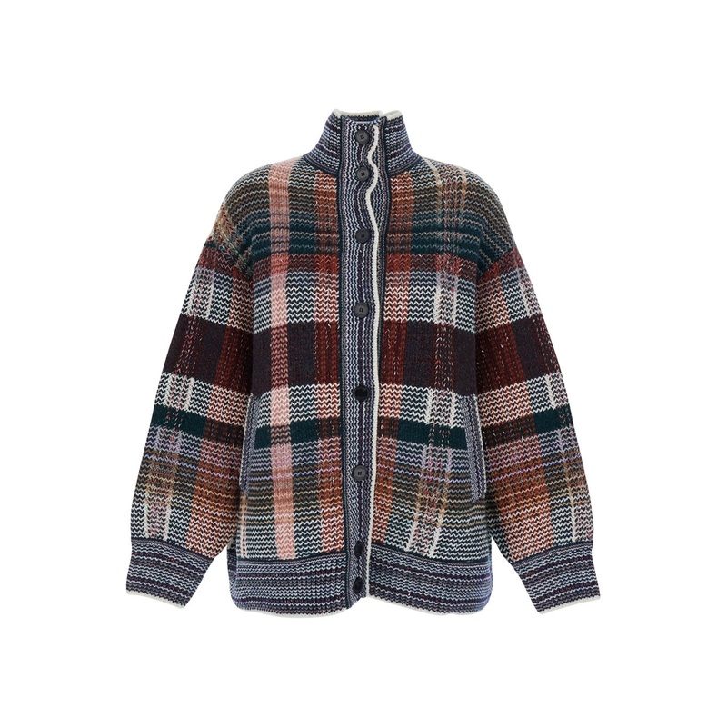 Multicolor Jacket with High Neck and All-Over Striped Motif in Wool Blend Woman