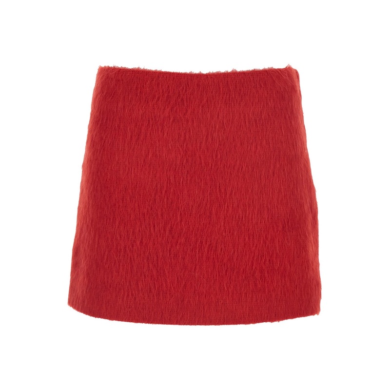 Red Miniskirt with Side Concealed Zip Closure in Wool Blend Woman