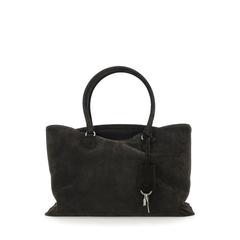 ‘Shell Brot Large’ Brown Shopper with Two Handles and Key Pendant in Suede Woman