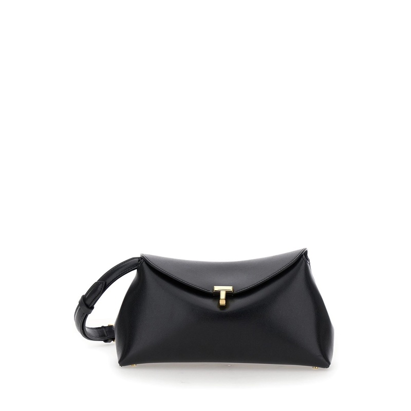 ‘T-Lock’ Black Crossbody Bag with Adjustable and Removable Shoulder Strap and T-Lock Closure in Grained Leather Woman