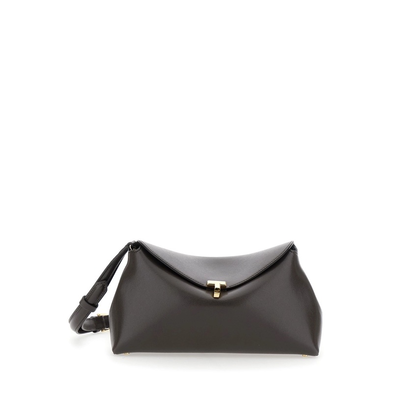 ‘T-Lock’ Brown Handbag with Adjustable and Removable Shoulder Strap and Turn-Lock Closure in Leather Woman