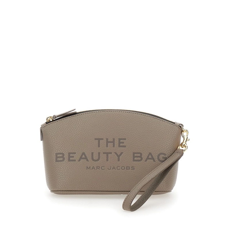 ‘The Beauty Bag’ Grey Clutch Bag with Logo Print on the Front in Leather Woman