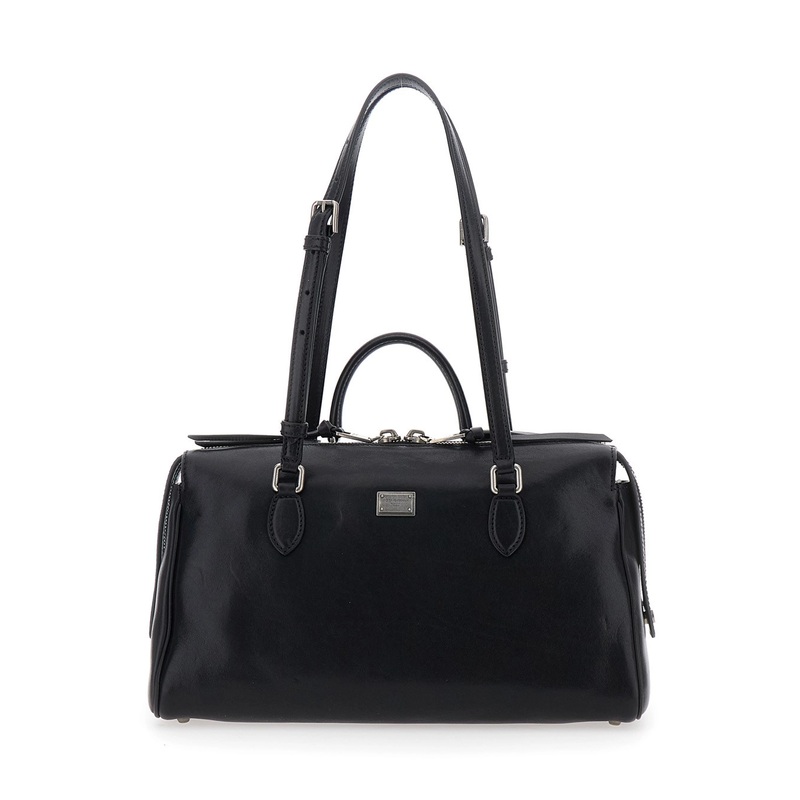 ‘Vittoria’ Black Handbag with Logo Plaque on the Front and Embossed Logo Lettering on the Rear in Leather Woman