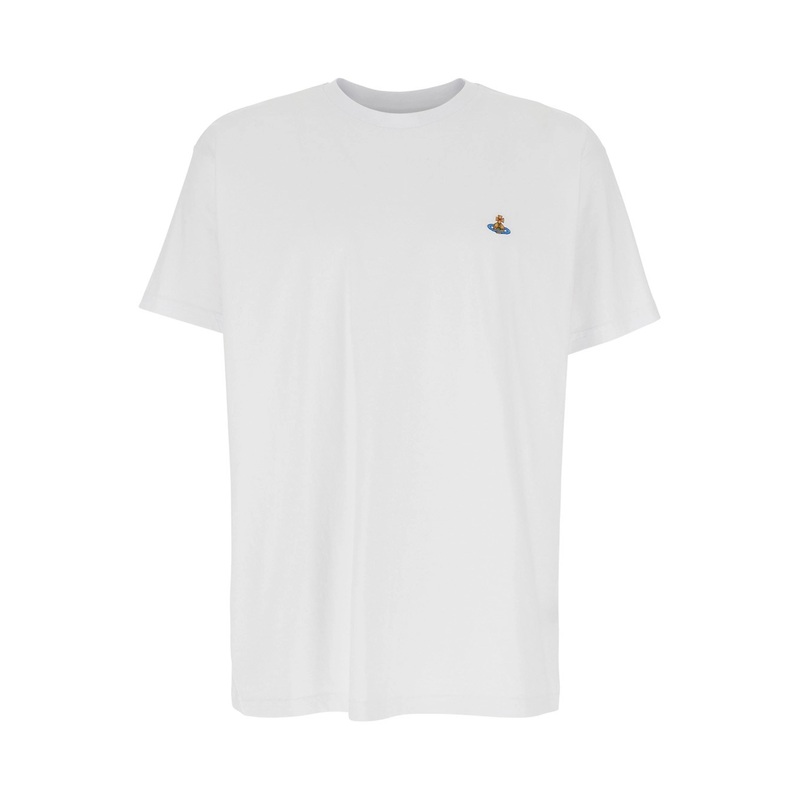 White Crewneck T-Shirt with Orb Logo Detail on the Front in Cotton Woman