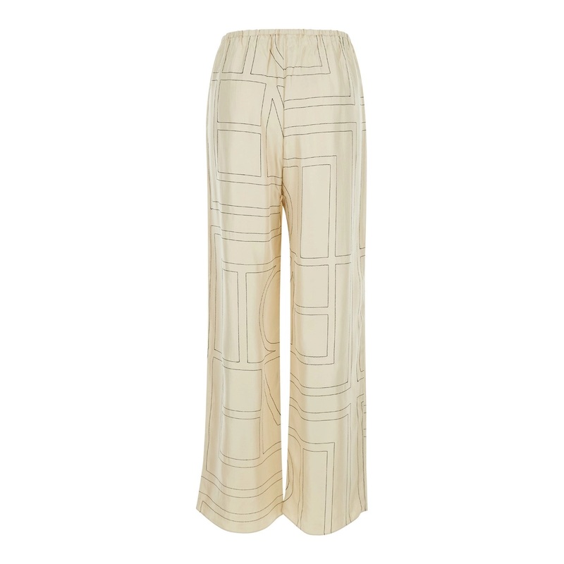 White Pants with All-Over Monogram in Silk Woman