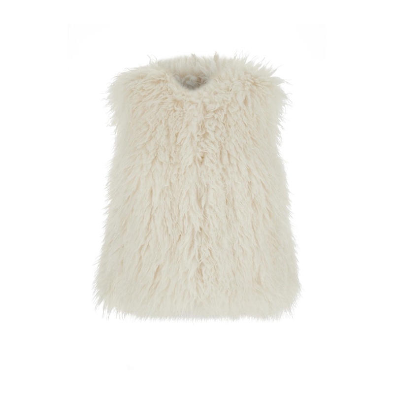 White Sleeveless Jacket with Front Concealed Closure in Ecofur Woman