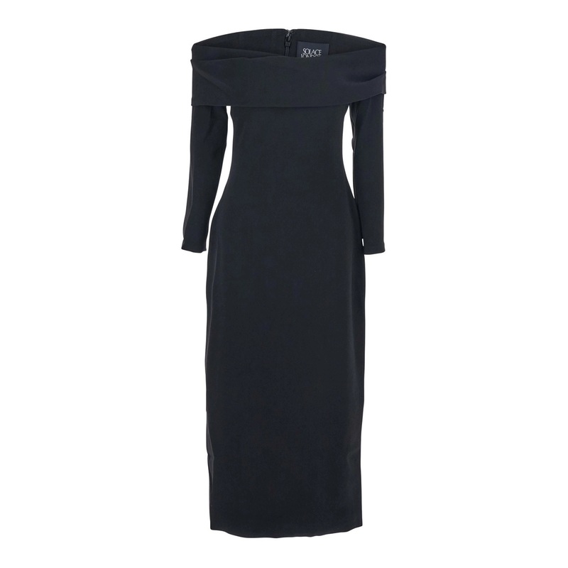 ‘Yuni’ Black Dress with Square Neckline and Back Closure in Fabric Woman