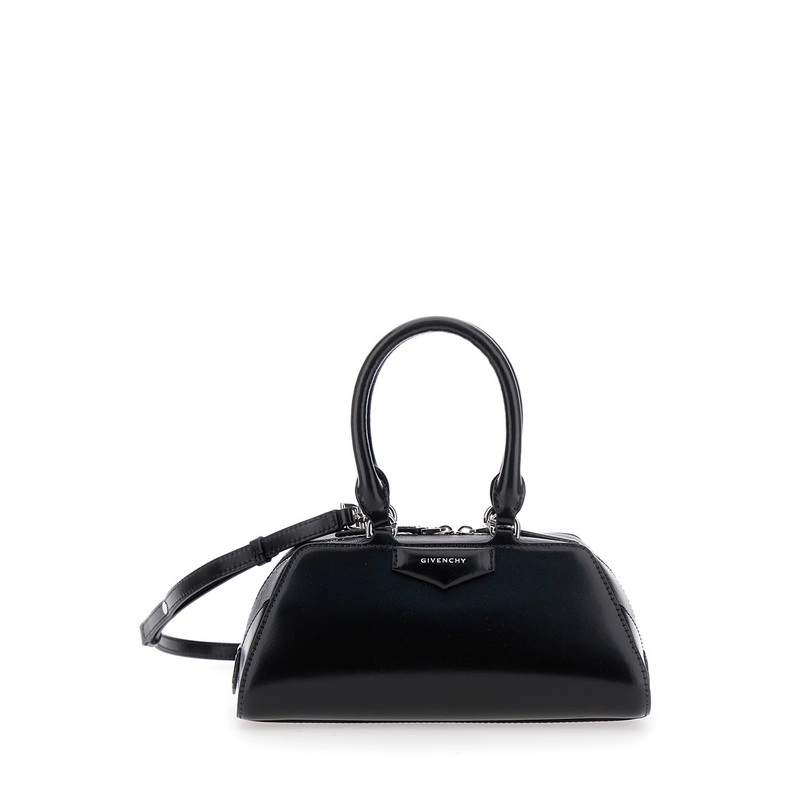 ‘Antigona East West’ Black Mini Handbag with Adjustable and Removable Shoulder Strap and Logo Lettering on the Front in Leather Woman