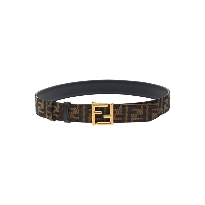 Black and Brown FF Reversible Belt with Logo Buckle in Leather Woman