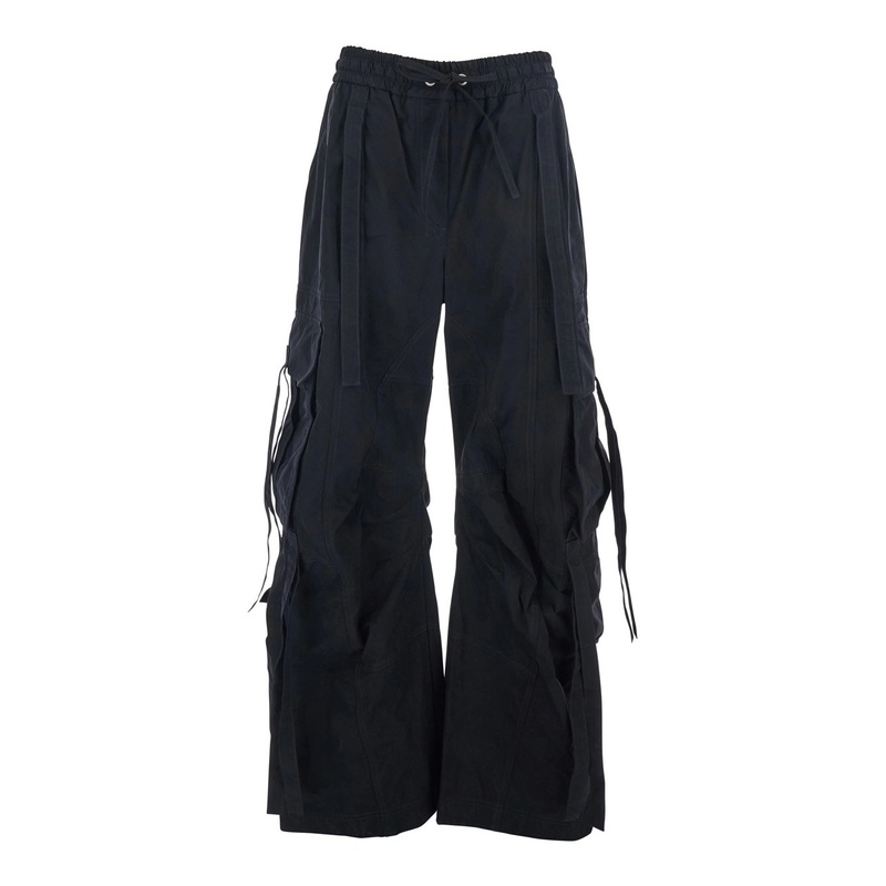 Black Cargo Pants with Elastic Waist with Faded Effect in Cotton Blend Woman