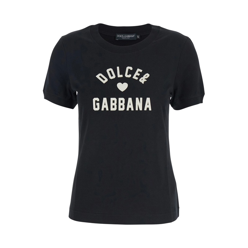Black Crewneck T-Shirt with Maxi Logo Lettering on the Front in Cotton Woman