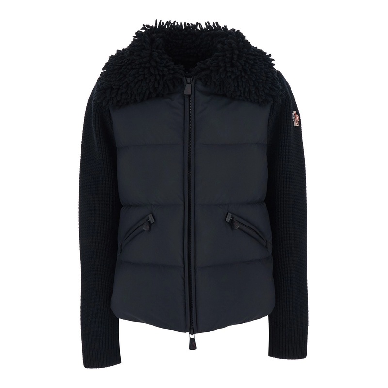 Black Jacket with Covered Collar and Logo Patch on the Sleeve in Tech Fabric Woman