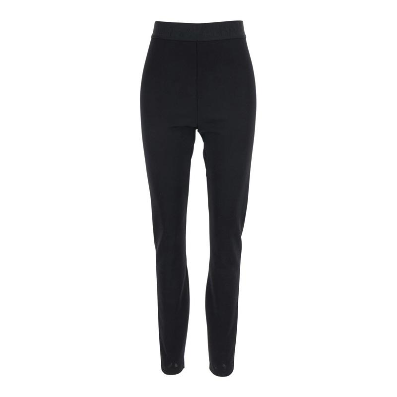 Black Leggings with Tonal Logo Lettering on the Waist in Viscose Stretch Woman
