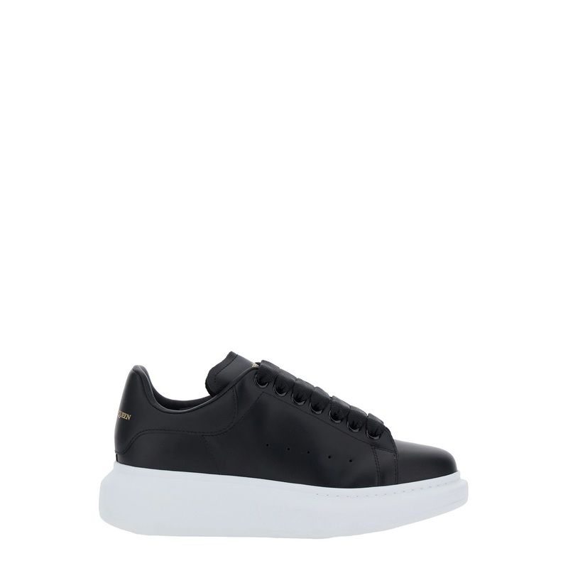 Black Low Top Sneakers with Logo Lettering on Tongue and Heel in Leather Woman
