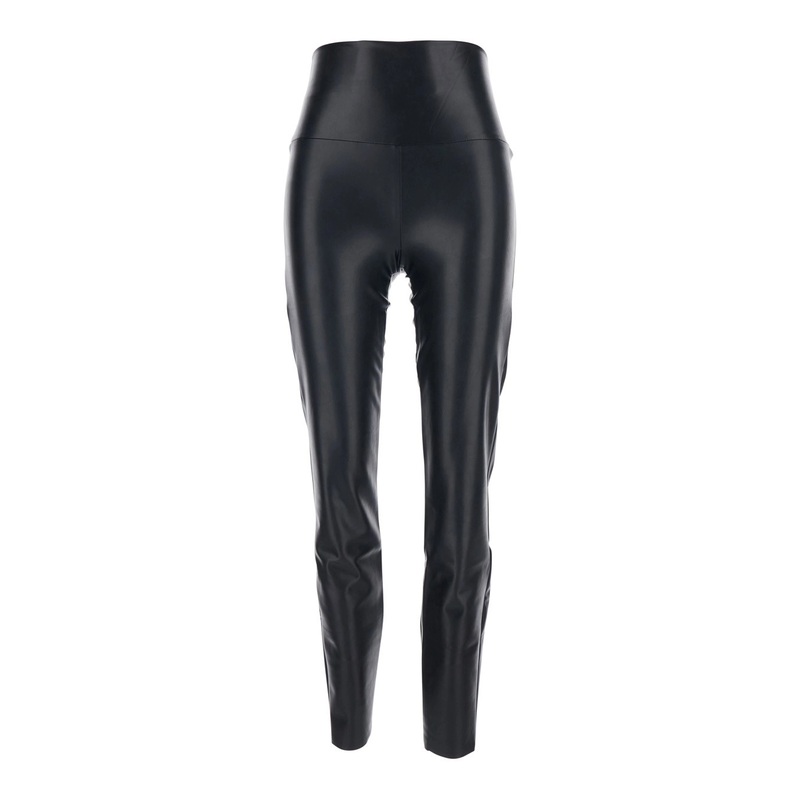 Black Pull-On Leggings with High-Waisted in Eco Leather Woman