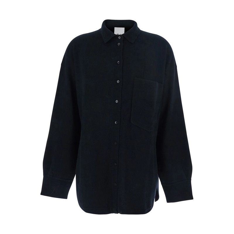 Black Shirt with Chest Pocket in Wool Blend Woman