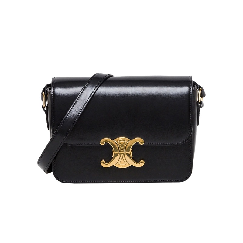 Black Shoulder Bag with Triomphe Closure in Shiny Leather Woman