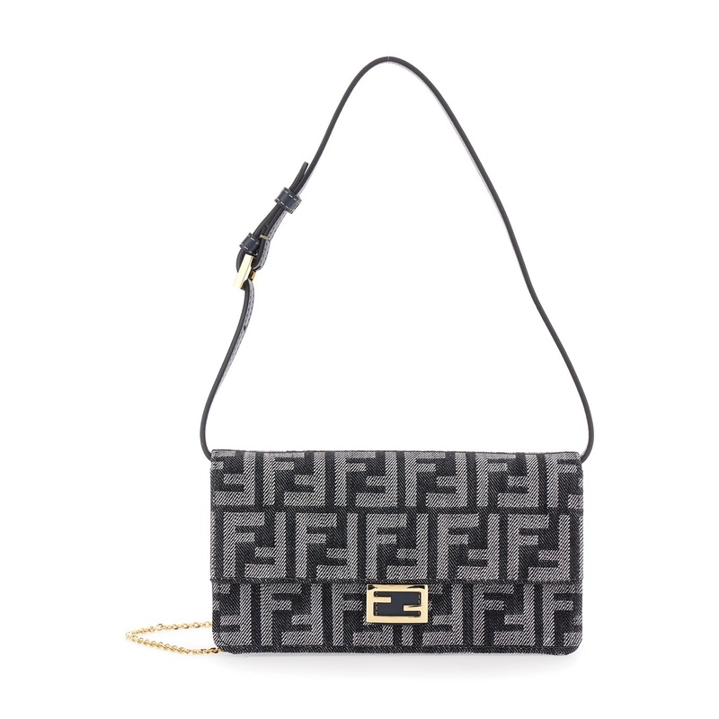 Blue Crossbody Bag with All-Over FF Motif and Metallic FF Plaque on the Front in Cotton Woman