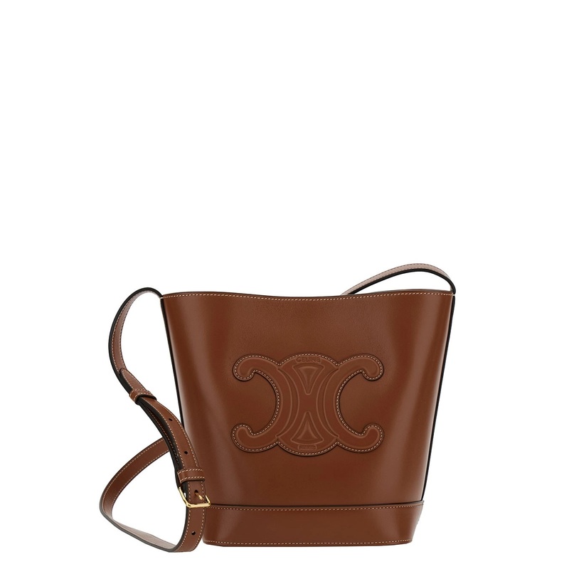 Brown Bucket Bag with Triomphe Detail in Smooth Leather Woman