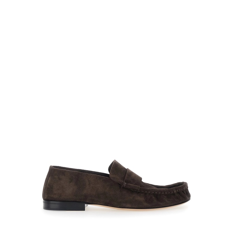 Brown Loafers with Tone-on-Tone Stitching in Suede Woman