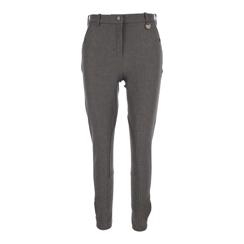 Brown Pants with Logo Detail on the Loop and Herringbone Motif in Cotton Stretch Woman