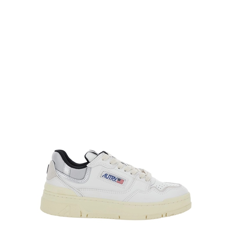 ‘CLC’ White Low Top Sneakers with Logo Patch in Leather Woman