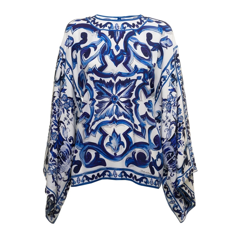 Dolce & Gabbana Woman’s Maiolica Printed Silk Shirt Blouse