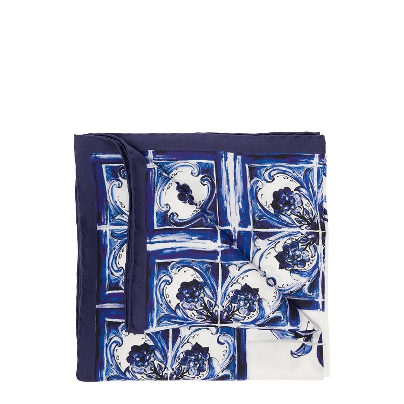 Dolce & Gabbana Woman’s White and Blue Silk Maiolica printed  Scarf