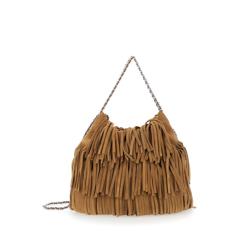 ‘Fleming Small’ Brown Shoulder Bag with Chain Strap and Fringe Design in Suede Woman