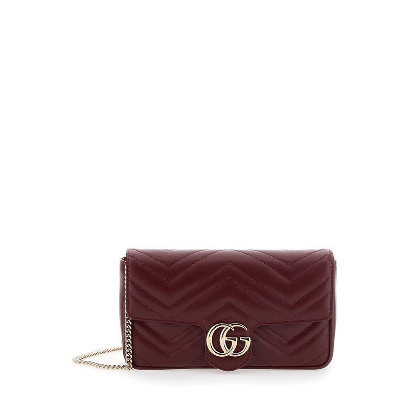 ‘GG Marmont 2.0’ Bordeaux Mini Crossbody Bag with Double G in Chevron Leather Woman