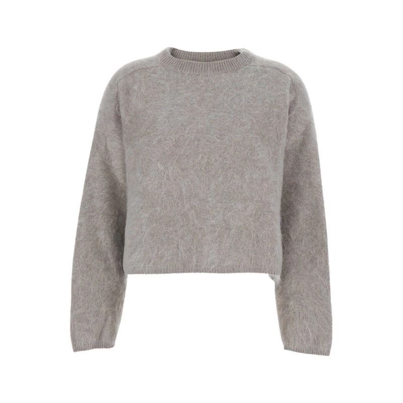Grey Cropped Crewneck Sweater with Brushed Effect in Cashmere Woman