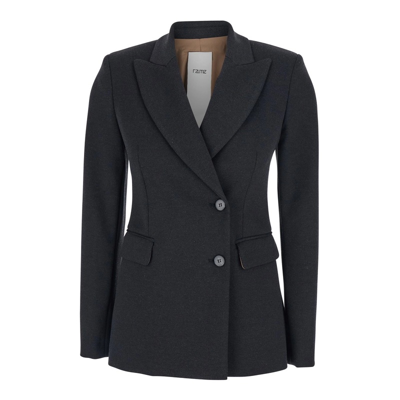 Grey Double-Breasted Jacket with Peak Revers in Viscose Blend Stretch Woman