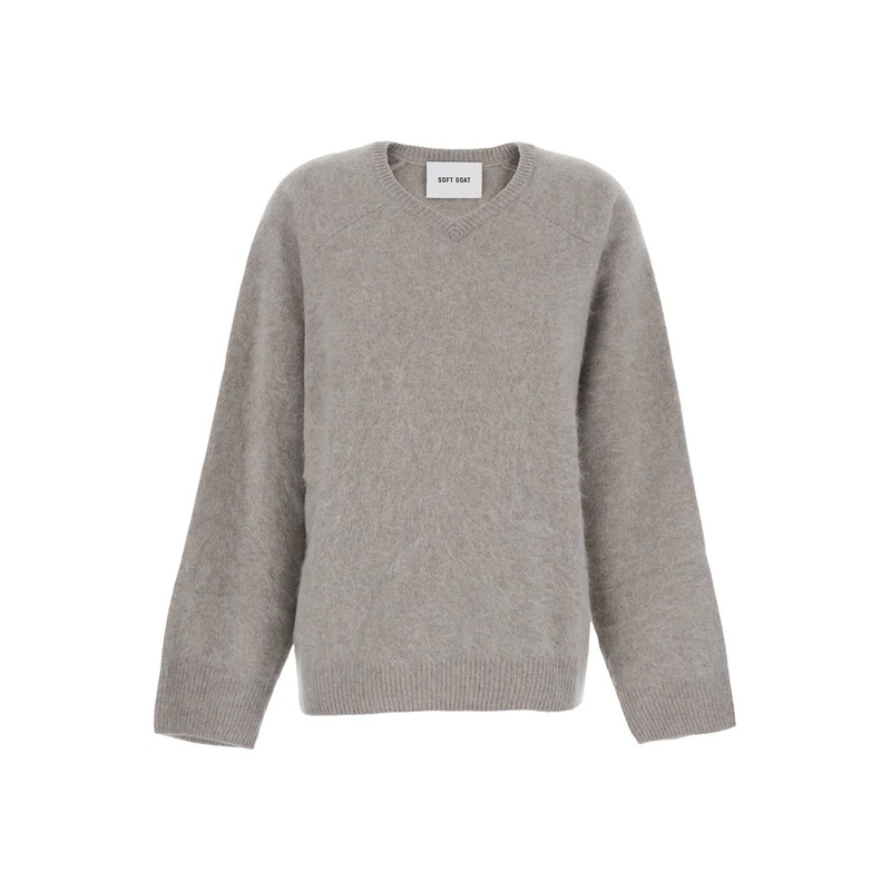Grey Sweater with Round Neck and Brushed Effect in Cashmere Woman
