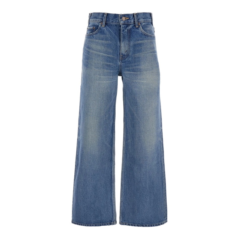 ‘Jolene’ Blue Jeans with Logo Patch on the Rear and Wide Leg in Denim Woman