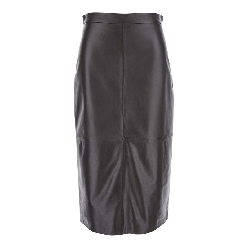 ‘Kinder’ Black Midi Skirt with Rear Single Slit in Leather Woman