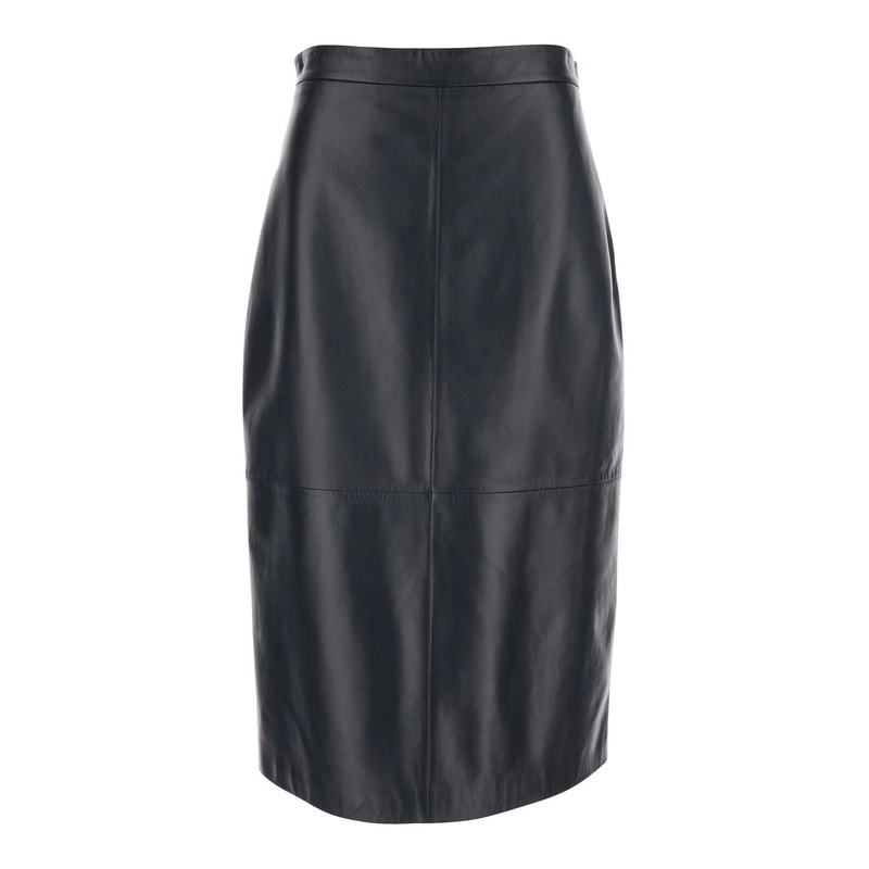 ‘Kinder’ Black Skirt with Rear Single Slit in Leather Woman