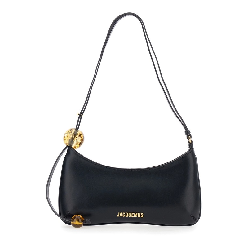 ‘Le Bisou Perle’ Black Shoulder Bag with Logo Detail in Leather Woman