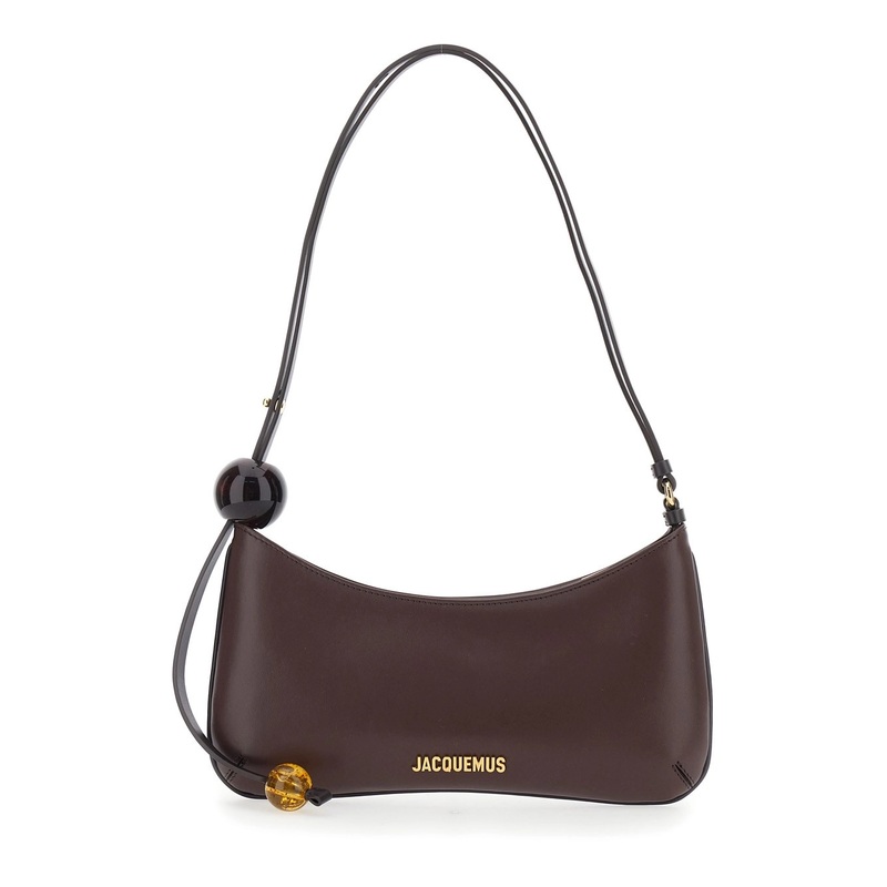 ‘Le Bisou Perle’ Brown Shoulder Bag with Logo Detail in Leather Woman