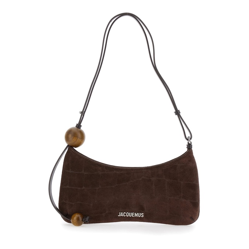 ‘Le Bisou Perle’ Brown Shoulder Bag with Logo Detail in Suede Woman