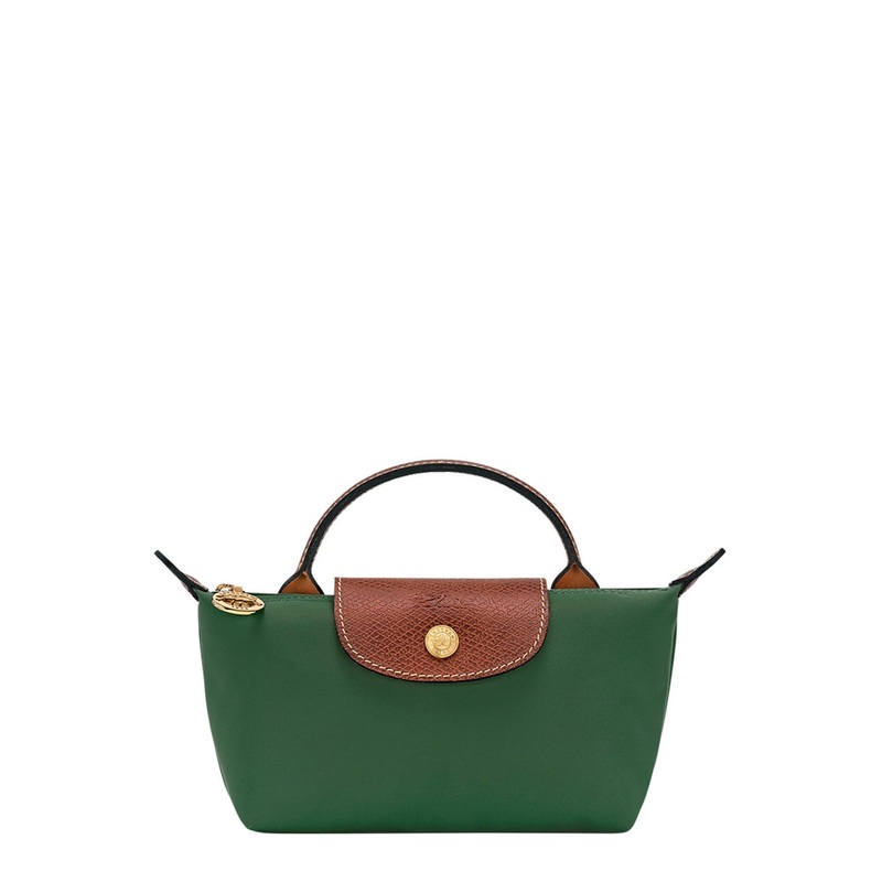 ‘Le Pliage Original’ Green Handbag with Logo Engraved on the Front in Leather and Canvas Woman