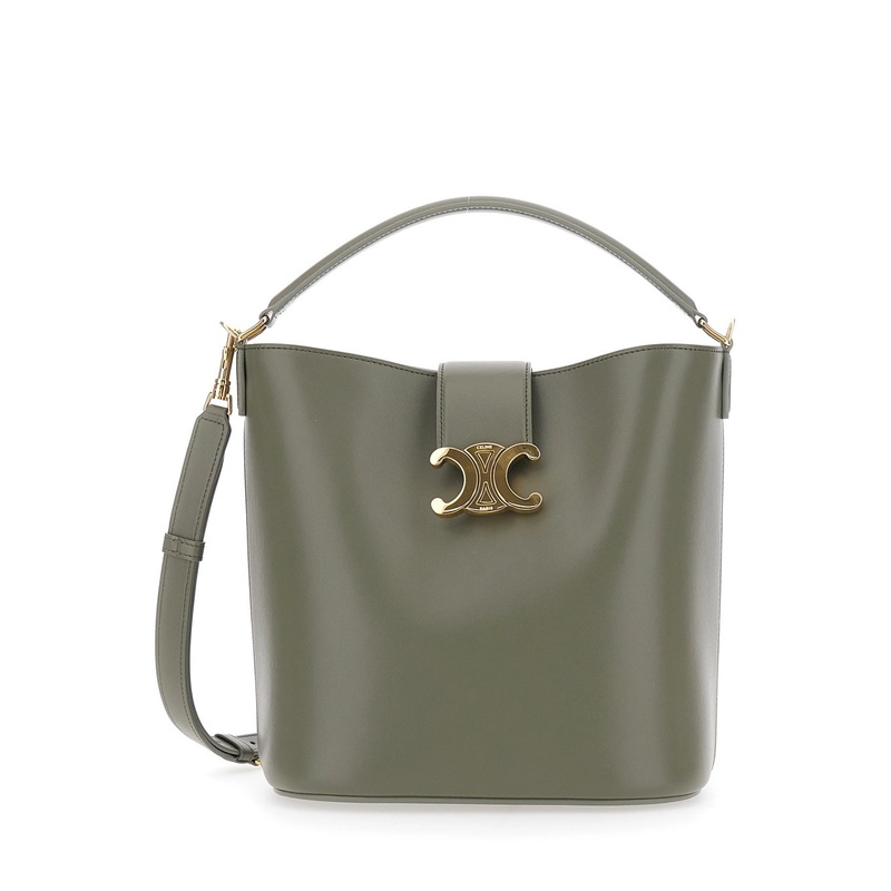 ‘Louise’ Green Medium Crossbody Bag with Triomphe Plaque on the Front in Leather Woman