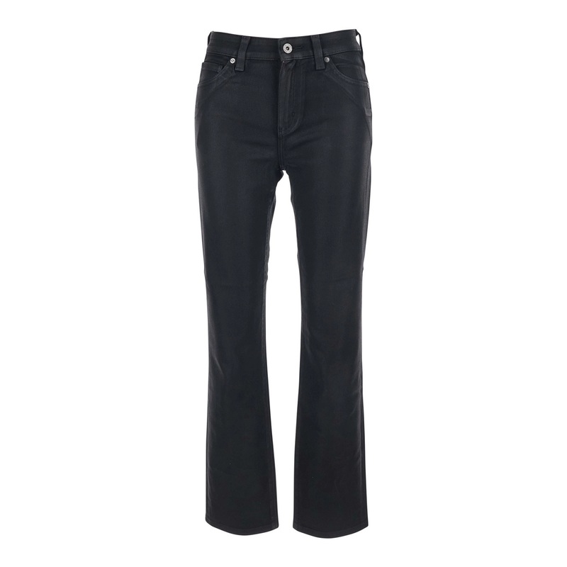‘Mari’ Black Jeans with Belt Loops andd Logo Patch on the Rear in Denim Woman