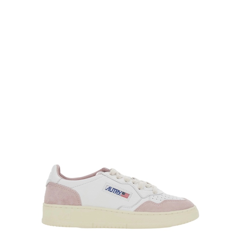 ‘Medalist’ White Low Top Sneakers with Logo Detail in Leather and Suede Woman
