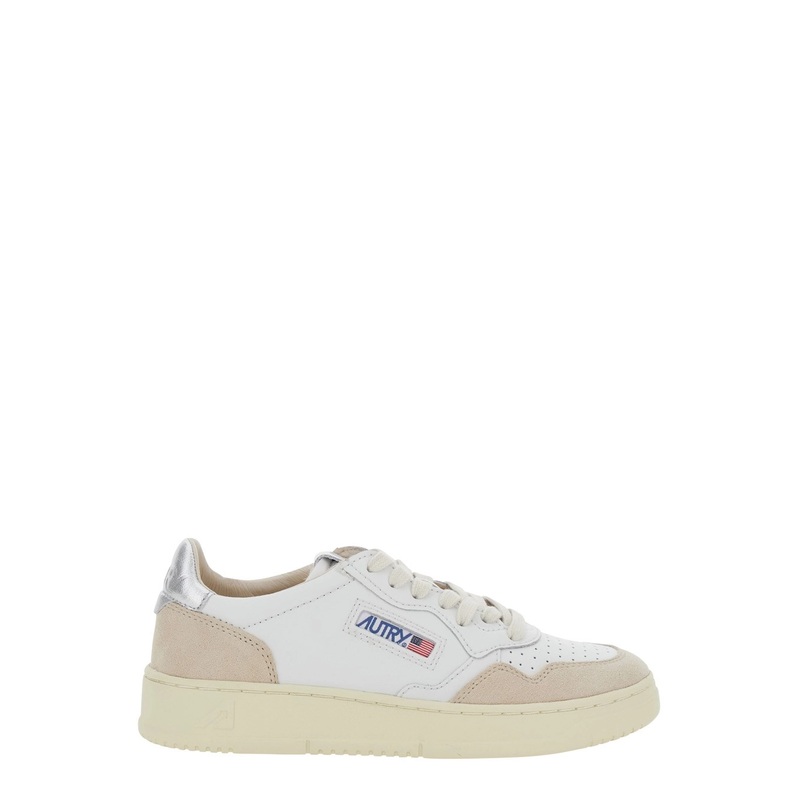 ‘Medalist’ White Low Top Sneakers with Logo Patch on Tongue and Side in Leather Blend Woman