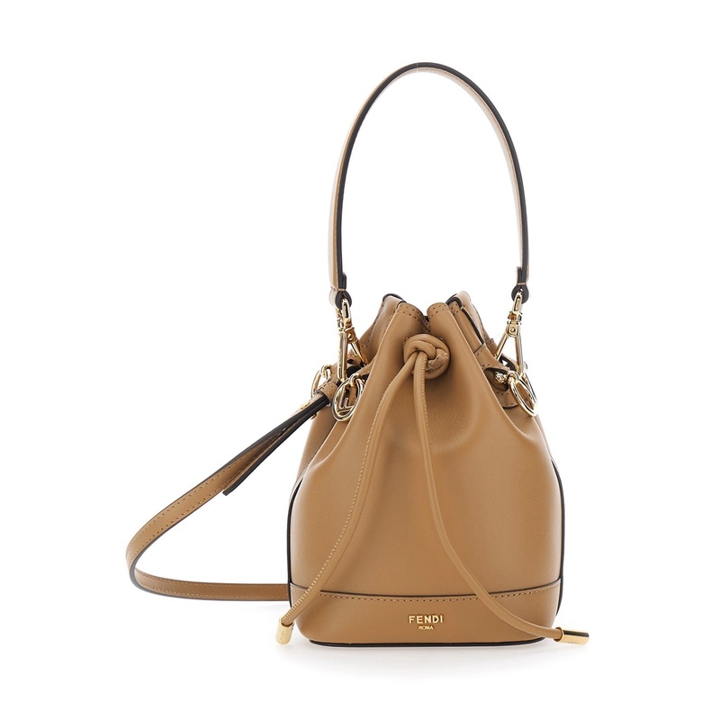 ‘Mon Tresor Mini’ Beige Handbag with Removable Shoulder Strap and Logo Lettering in Leather Woman