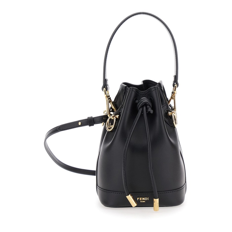 ‘Mon Tresor Mini’ Black Handbag with Removable Shoulder Strap and Logo Lettering in Leather Woman